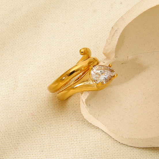 Anillos de acero inoxidable para mujer con forma de gota sencilla Imagen2