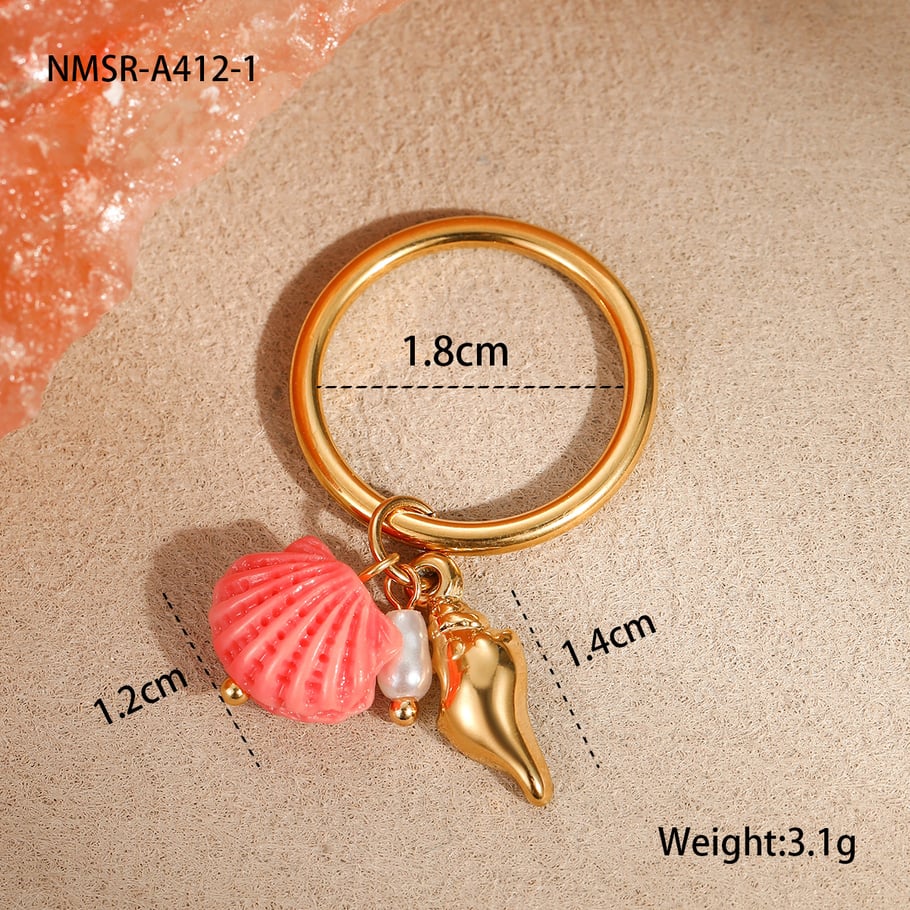 1 Paar Statement-Ringe aus Edelstahl der Romantic Series Vacation Turtle in Goldfarbe 