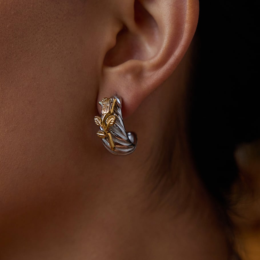 Retro Flower Stainless Steel Mixed Color Hoop Earrings h5Picture6
