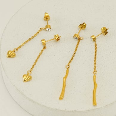 Orecchini pendenti classici a forma di cuore in acciaio inossidabile color oro h5 Immagine4