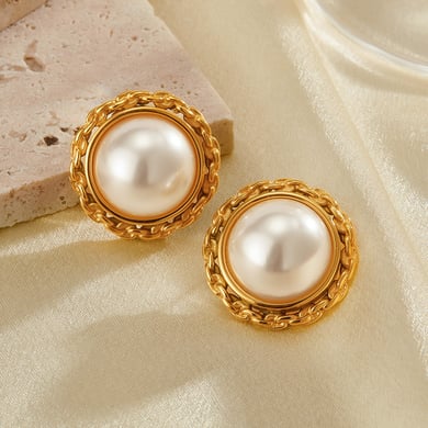 1 paio di orecchini a bottone da donna in acciaio inossidabile color oro, con motivo geometrico, semplici e quotidiani h5 Immagine3