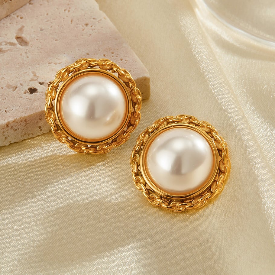 1 paio di orecchini a bottone da donna in acciaio inossidabile color oro, con motivo geometrico, semplici e quotidiani Immagine3