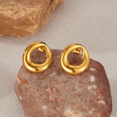 1 paio di orecchini a bottone da donna in acciaio inossidabile color oro, con motivo geometrico, semplici e quotidiani h5 Immagine3