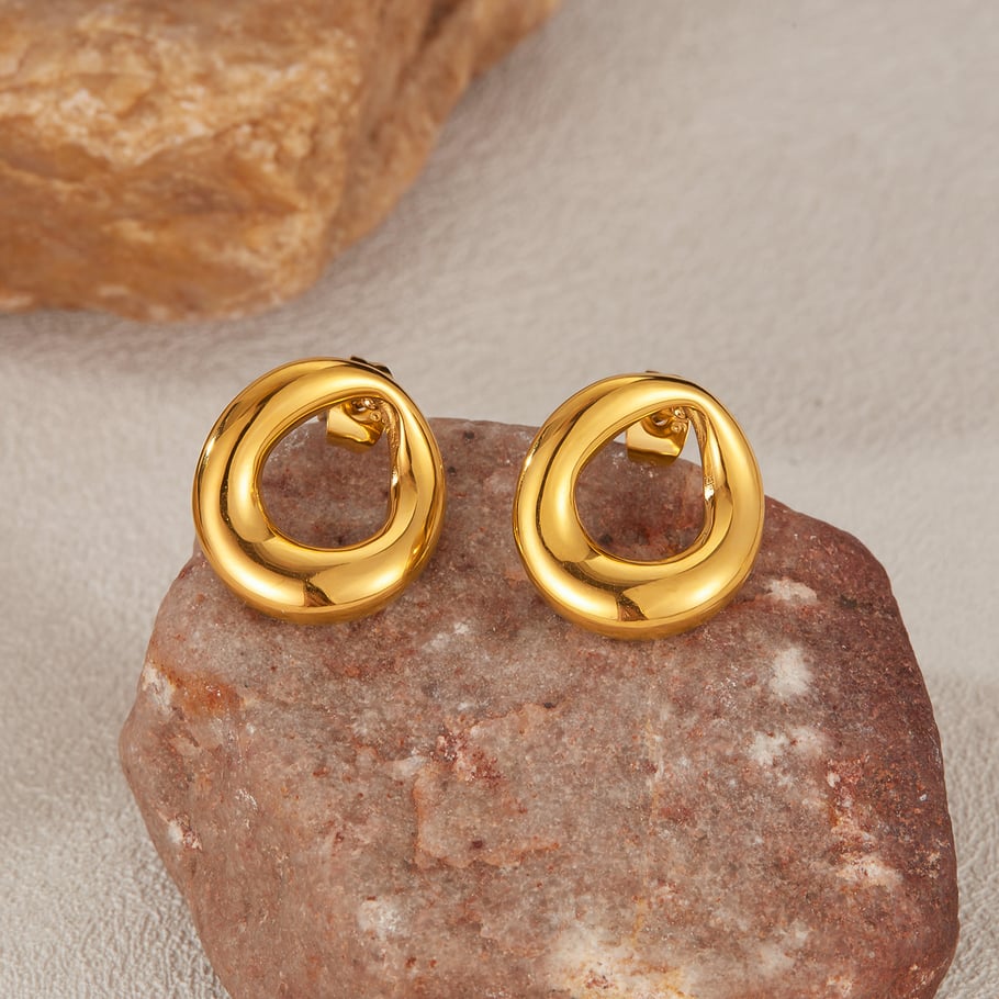 1 paio di orecchini a bottone da donna in acciaio inossidabile color oro, con motivo geometrico, semplici e quotidiani Immagine3