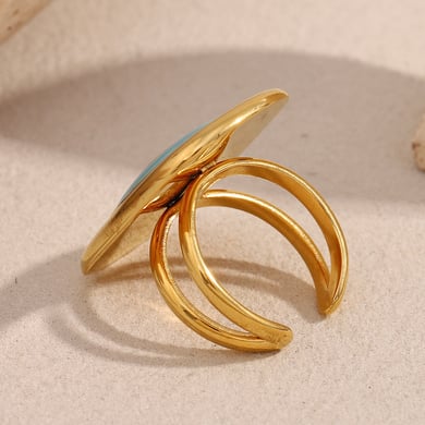 Anillos de acero inoxidable para mujer de la serie Ocean de estilo retro de lujo h5 Imagen4