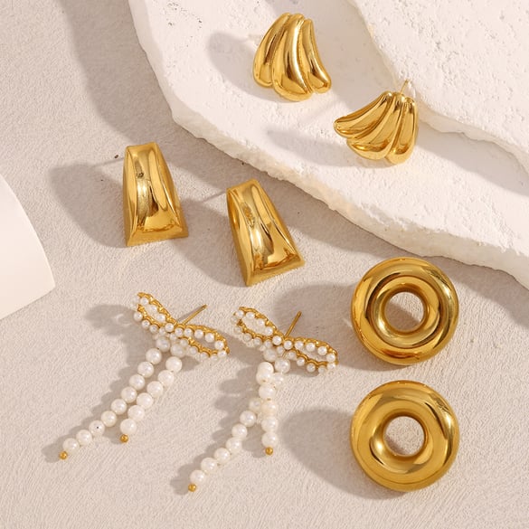 Boucles d&#39;oreilles à tige géométriques élégantes en acier inoxydable pour femme, série simple, 1 pièce 2