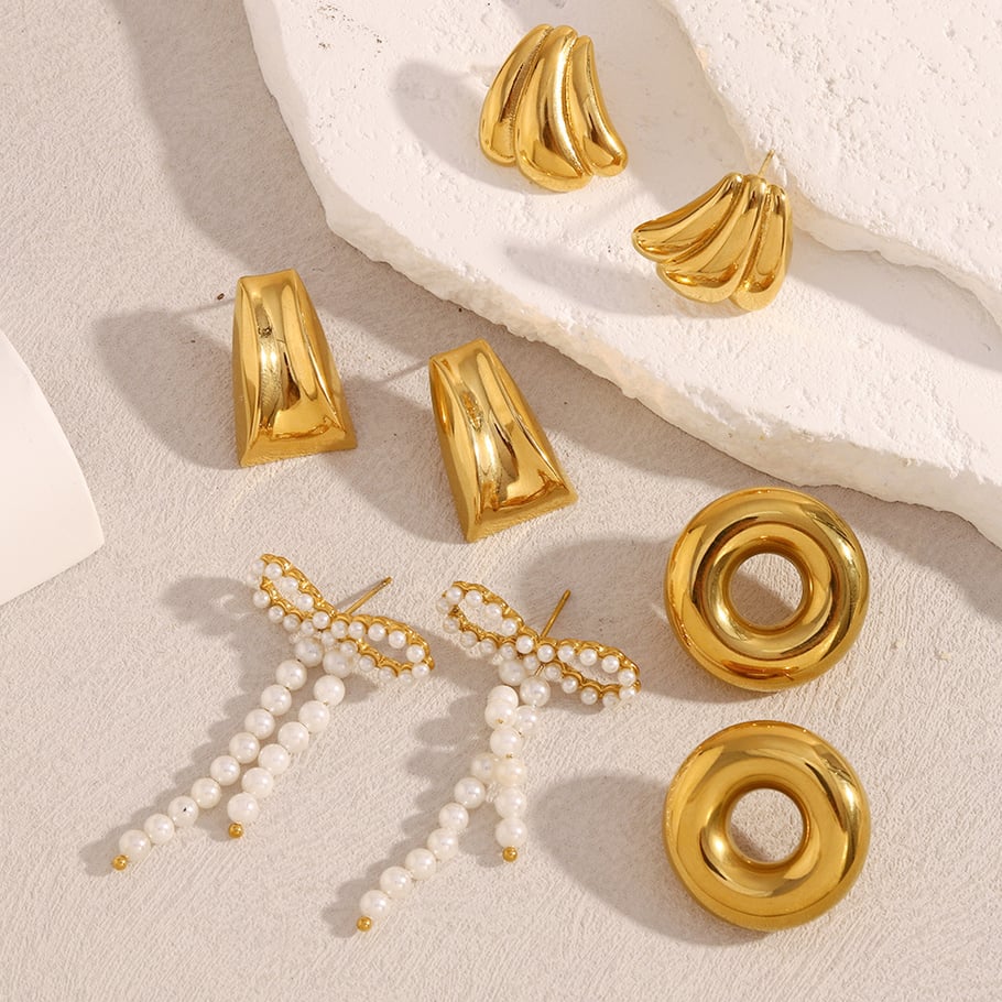 1 pezzo semplice serie elegante geometrica orecchini a bottone da donna in acciaio inossidabile Immagine2