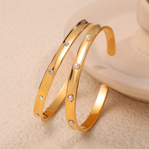 Braccialetti a polsino in acciaio inossidabile color oro 2