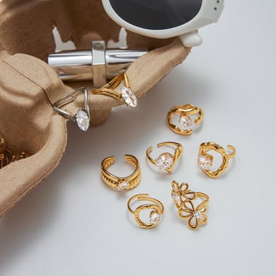 Luxe roestvrijstalen ring met gouden edelstenen h5 Afbeelding4