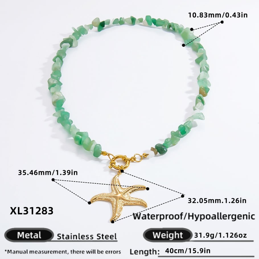 Starfish Stainless Steel Gold Color Natural Stone Women's Pendant Necklaces Picture2