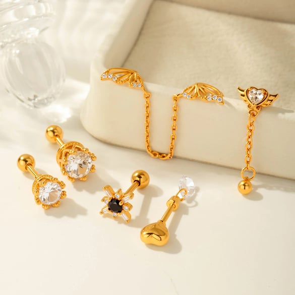 1 Paar Simple Series Simple Heart Kupfer Gold Farbe Zirkon Damen Piercings Ohrringe 2