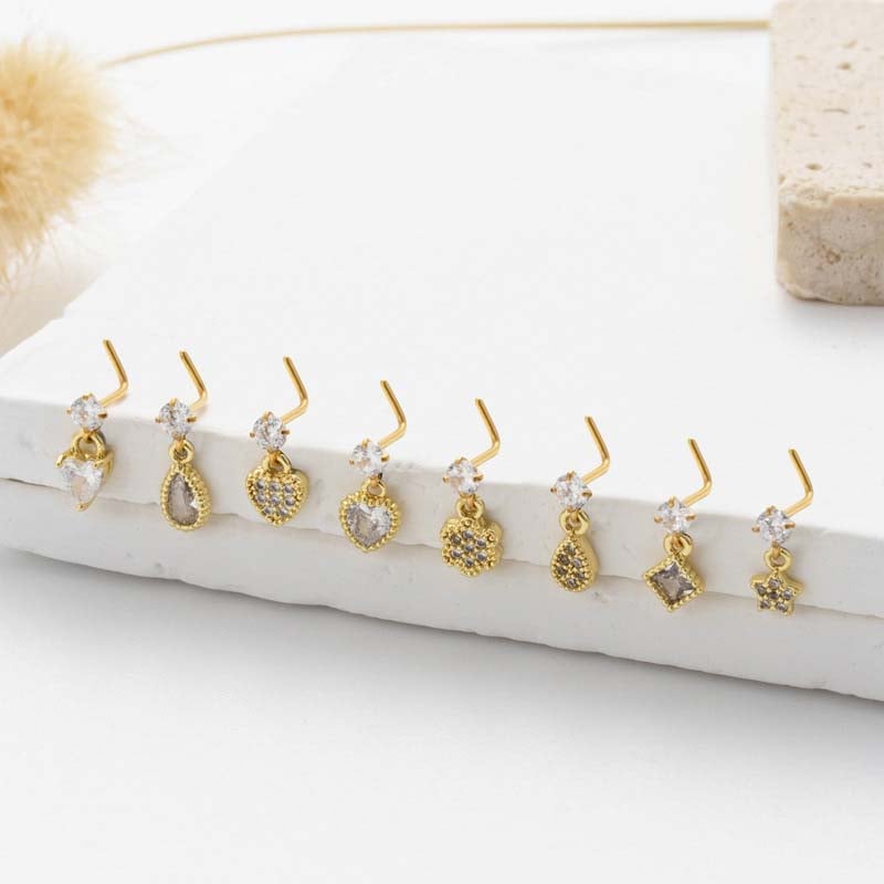 1 paire de piercings de nez pour femme en forme de cœur simple, couleur cuivre et or, zircone Image5