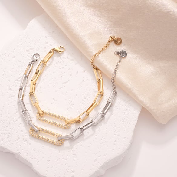 Braccialetti a catena da donna in acciaio inossidabile color oro con patchwork rettangolare 2