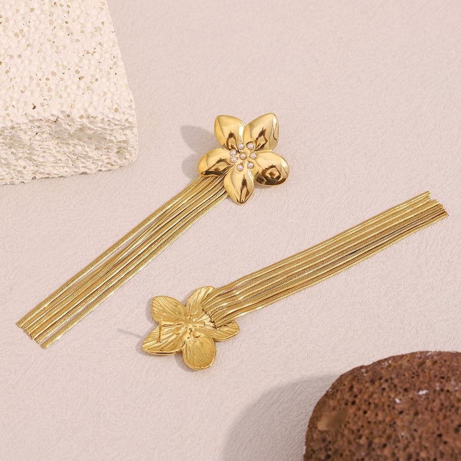 Pendientes colgantes de acero inoxidable con borlas elegantes de serie simple para mujer Imagen3