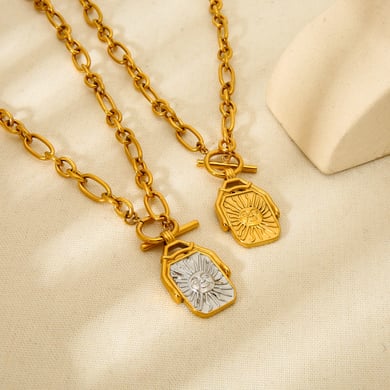 1 Paar Retro-Halsketten mit Sonne-/Mond-Anhänger aus Edelstahl in Goldfarbe für Unisex h5 Bild2