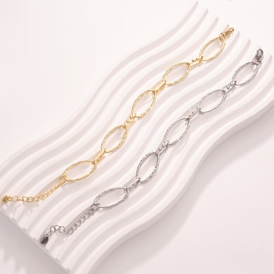 Classic Oval Patchwork Stainless Steel Gold Color Women's Chain Bracelets h5 Picture3