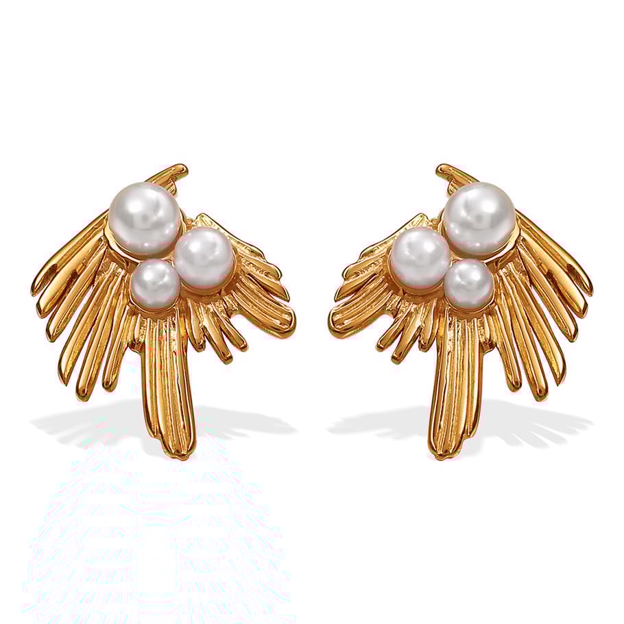 Feather Stainless Steel Gold Color Stud Earrings h5Picture6