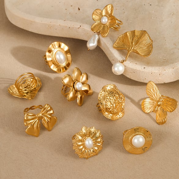 1 Paar Luxuriöse Serie Tägliche Blume Edelstahl Gold Farbe Gold Farbe Ringe 2