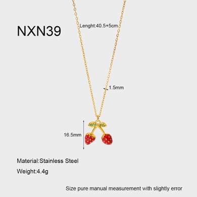 Romantic Series Sweet Cherry Stainless Steel  Gold Color  Women's Pendant Necklaces h5 