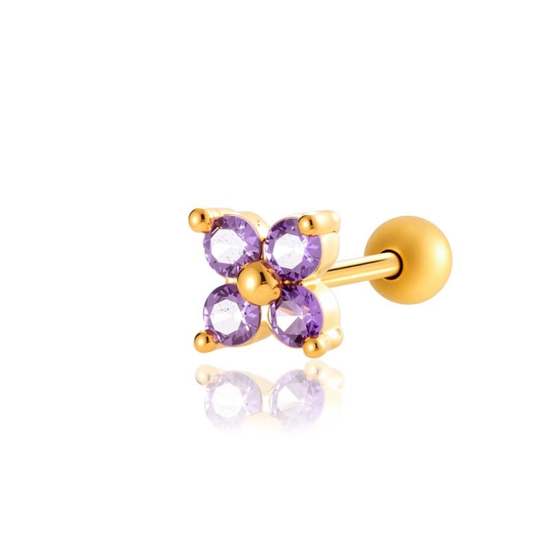 1 paire de boucles d&#39;oreilles piercing pour femme en forme de fleur simple, couleur cuivre et or, zircone 