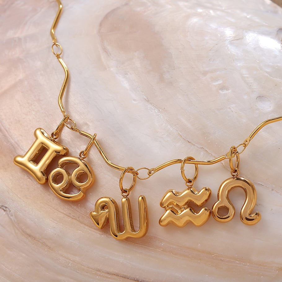 Ciondoli in acciaio inossidabile color oro con i dodici segni zodiacali Immagine3