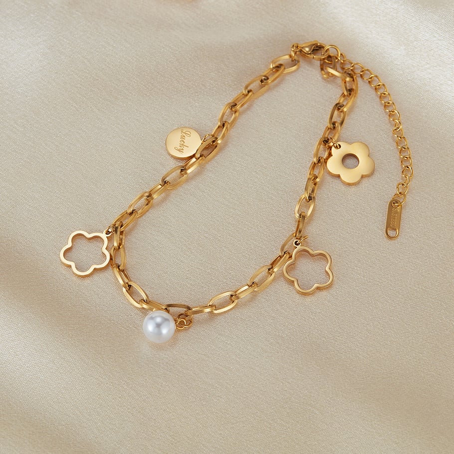 Fußkettchen aus Edelstahl mit Blumen in Goldfarbe Bild5