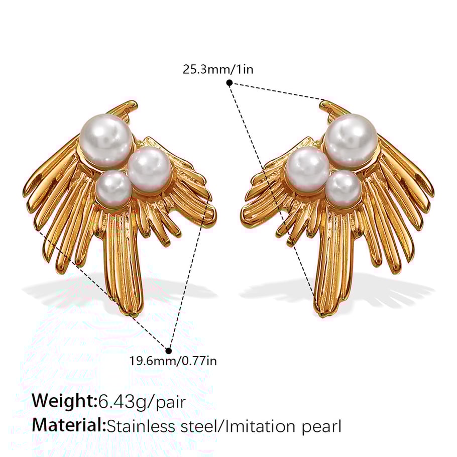 Feather Stainless Steel Gold Color Stud Earrings