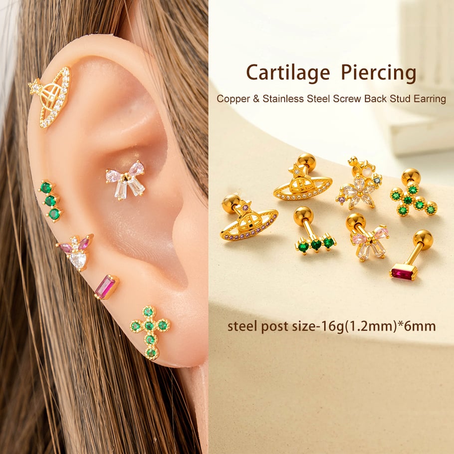 Schleife Knoten Kupfer Zirkon Piercings Ohrringe Bild4