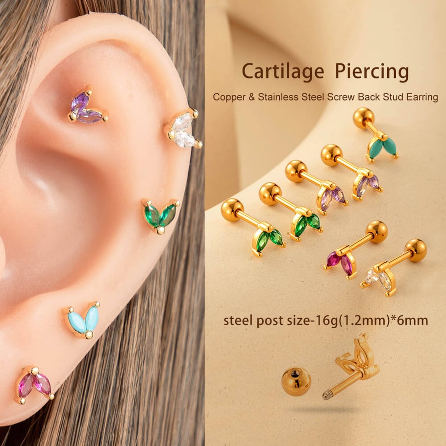 Kupfer Gold Farbe Zirkon Piercings Ohrringe Bild4