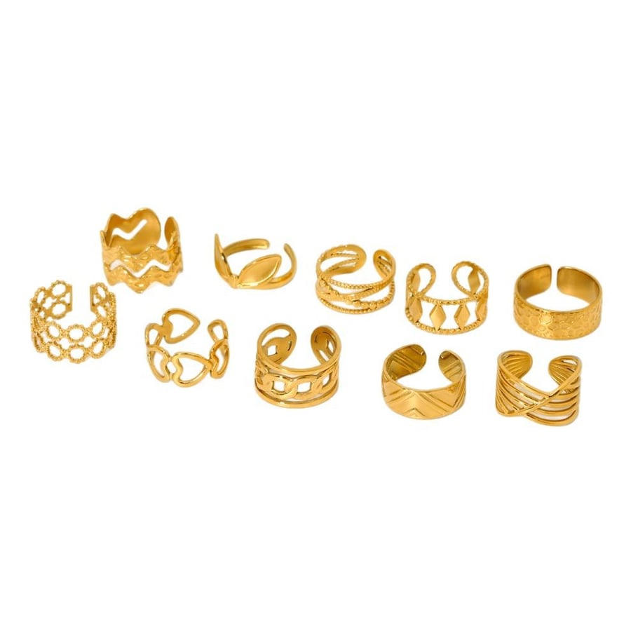 Anillos geométricos diarios de acero inoxidable en color dorado para mujer de la serie Simple Imagen5