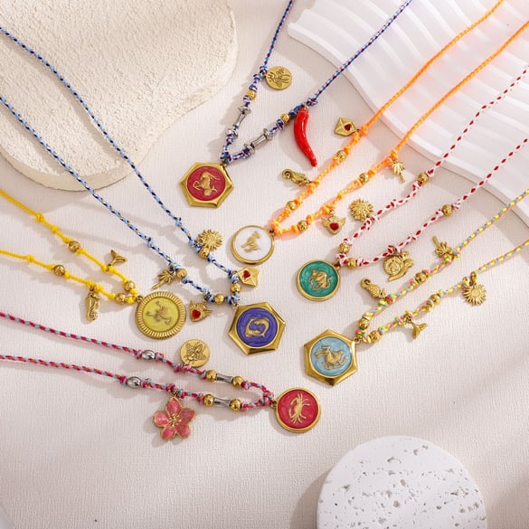 1 paire de colliers à pendentif géométriques rétro en acier inoxydable couleur or pour femme, série romantique