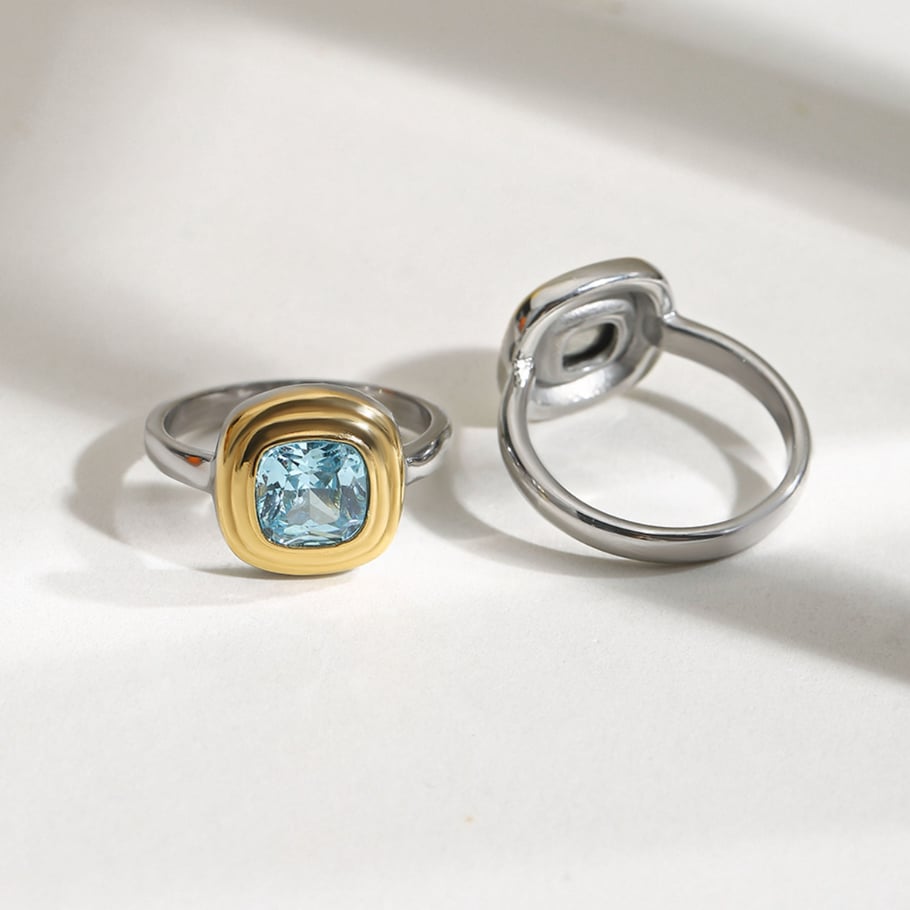 Simple Stainless Steel Gold Color Gemstone Rings Picture4