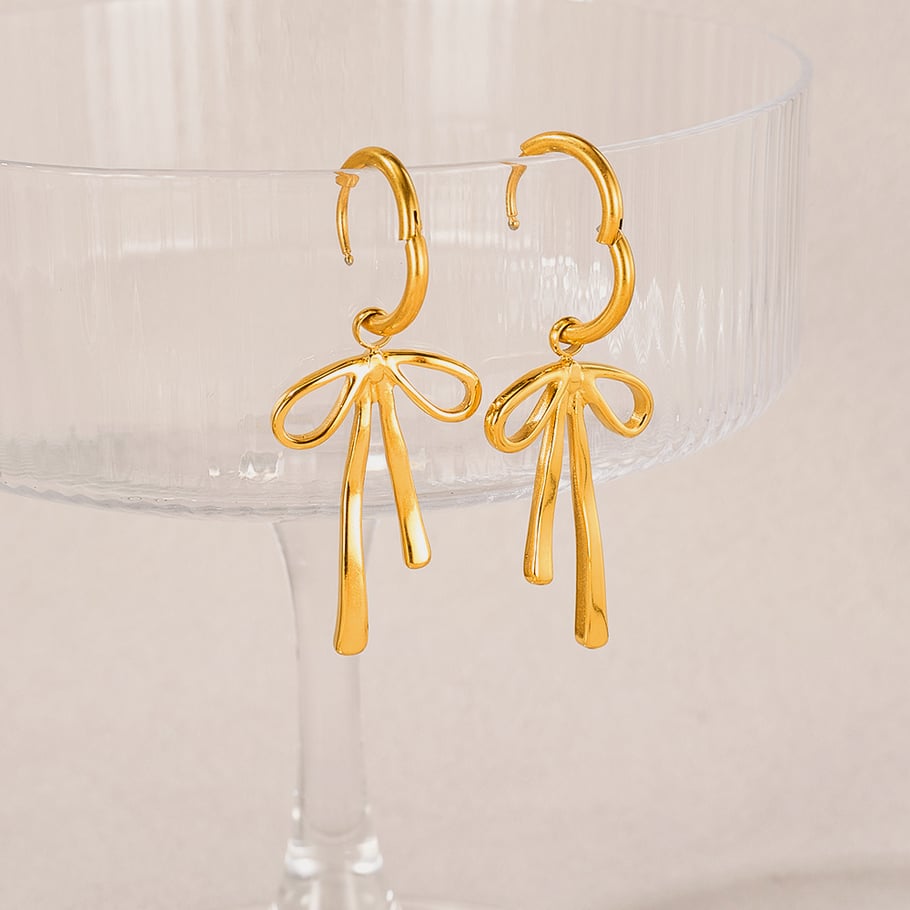 1 Pair Simple Series Daily Bow Knot Stainless Steel   Gold Color  Women's Drop Earrings Picture4