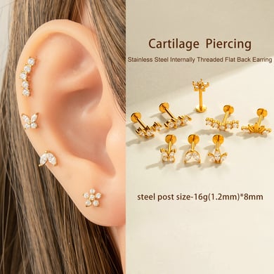 Blume Edelstahl Gold Farbe Zirkon Piercings Ohrringe h5 Bild6