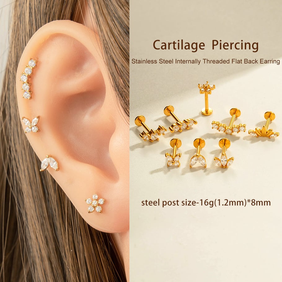 Blume Edelstahl Gold Farbe Zirkon Piercings Ohrringe Bild6
