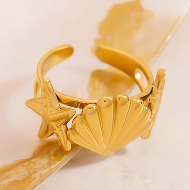 1 Stück Muschel Edelstahl Goldfarben Statement Ringe h5 Bild4