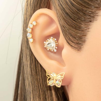 1 Çift Basit Seri Basit Kalp Bakır Altın Rengi Zirkonyum Kadın Piercing Küpe h5 Resim3