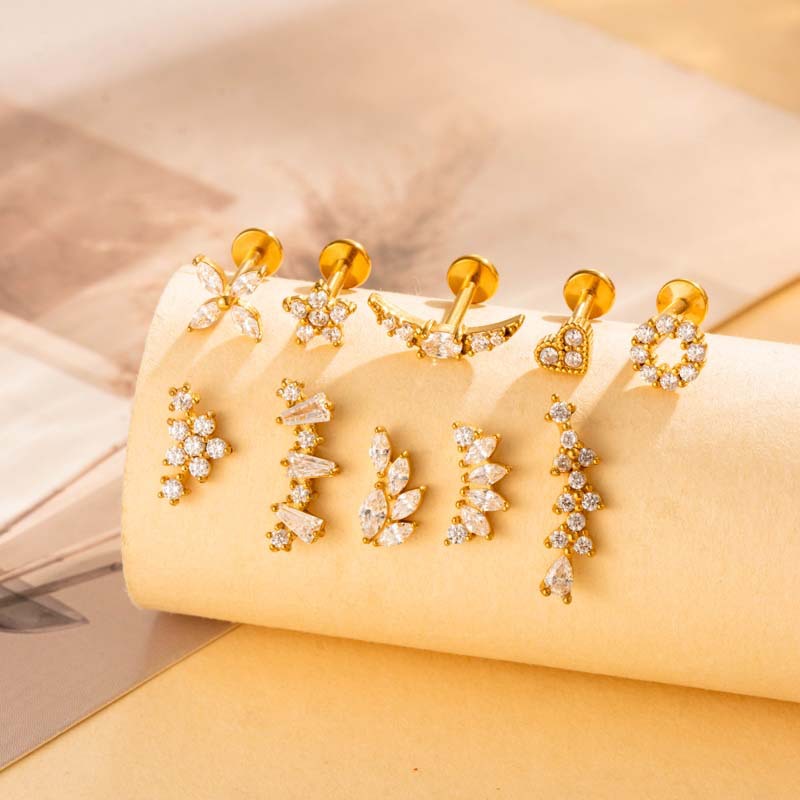 1 Piece Stainless Steel Gold Color Zircon Piercings Earrings h5Picture3