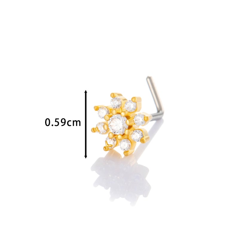 1 pièce de clou de nez en forme de fleur en cuivre doré et zircon pour femme Image2