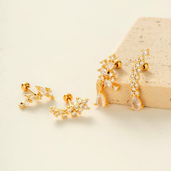 Blume Kupfer Gold Farbe Zirkon Piercings Ohrringe 2