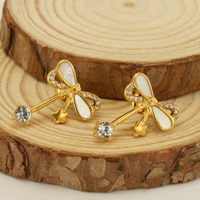 Orecchini a bottone in acciaio inossidabile color oro con nodo a fiocco h5 Immagine3