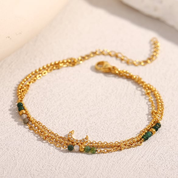 Braccialetti a catena da donna in acciaio inossidabile con luna retrò della serie Simple 2