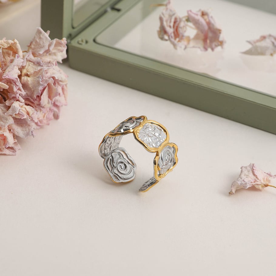 Statement-Ringe aus Edelstahl mit Retro-Blumenmotiv in verschiedenen Farben Bild4