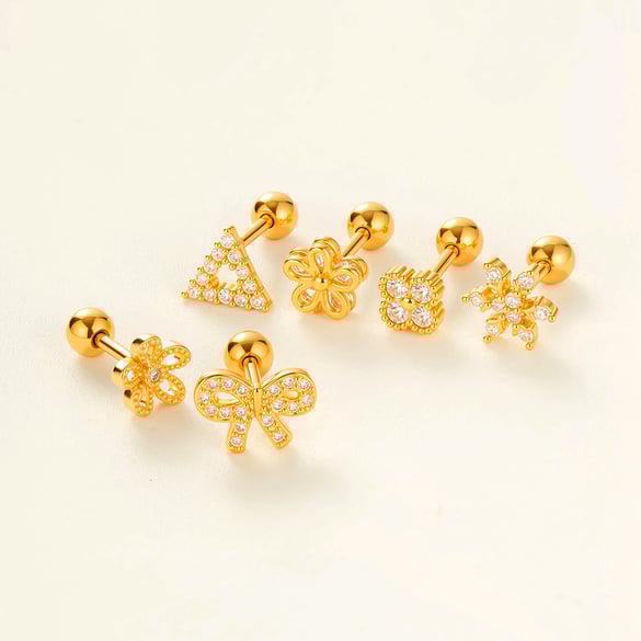 Boucles d&#39;oreilles piercing en cuivre et zircons en forme de fleur