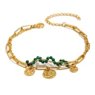 Bracciale con ciondolo a moneta a doppia catena - oro - 2 Immagine2