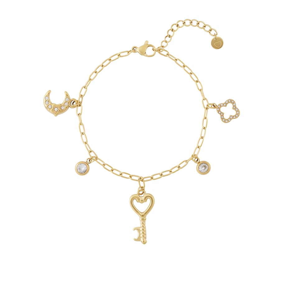 Braccialetti con ciondolo a forma di chiave a forma di cuore in acciaio inossidabile color oro da donna 