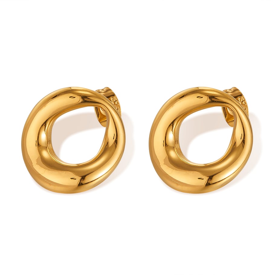 1 paio di orecchini a bottone da donna in acciaio inossidabile color oro, con motivo geometrico, semplici e quotidiani 