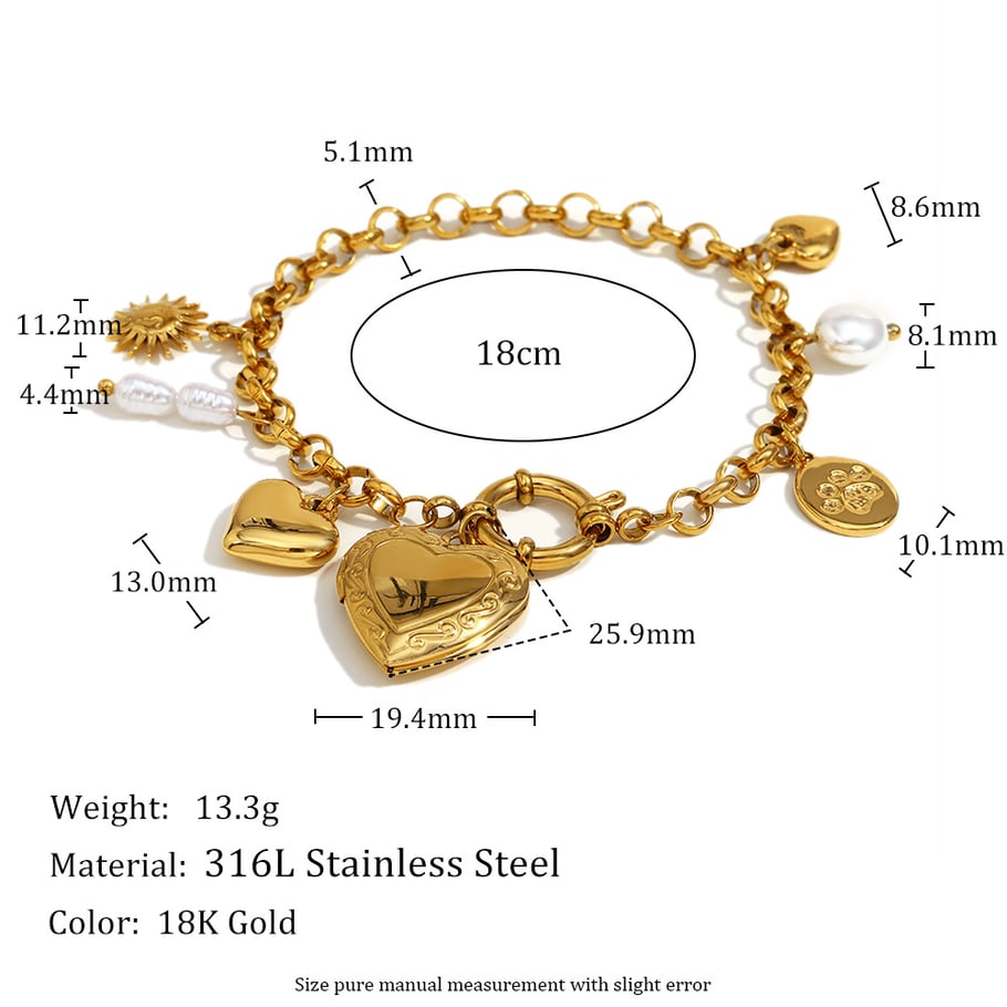 Braccialetti con ciondolo a forma di cuore in acciaio inossidabile, serie classica, da donna, 1 pezzo Immagine6