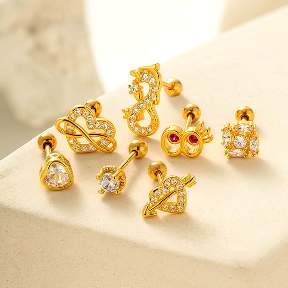 Boucles d&#39;oreilles piercing en forme de cœur en cuivre et zircon