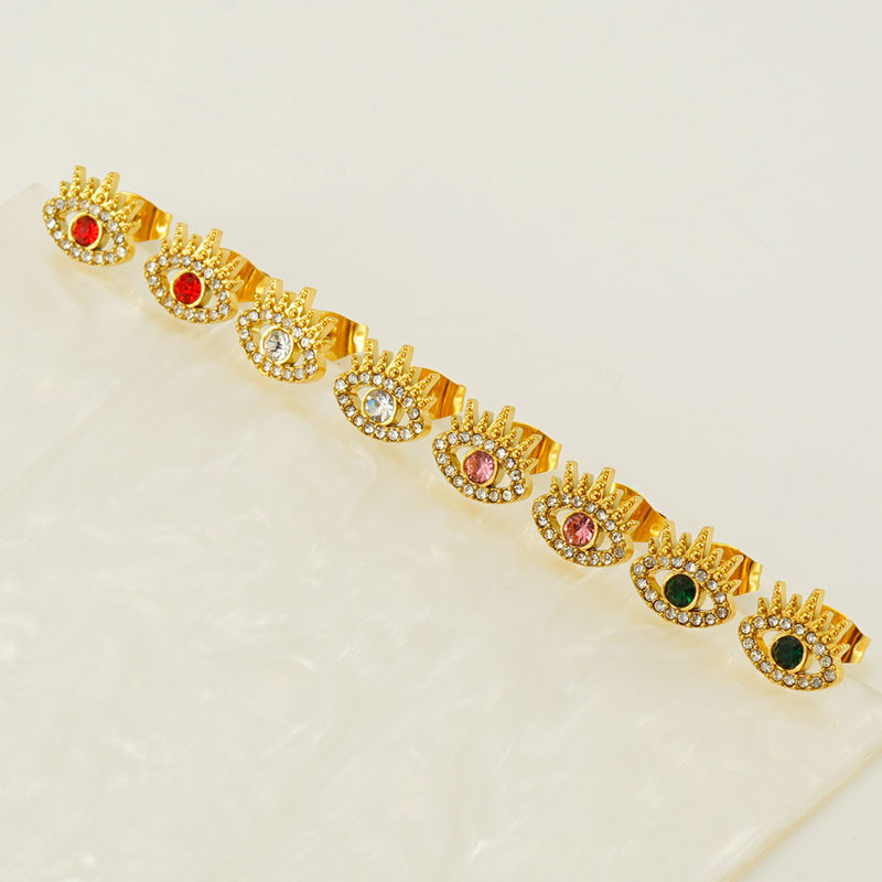 Orecchini piercing in acciaio inossidabile color oro con occhio del diavolo Immagine4
